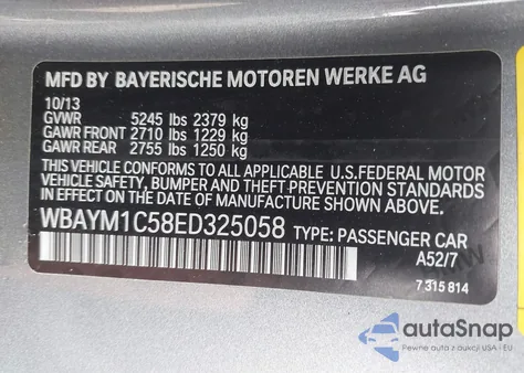 2014 BMW 650I xDrive z USA, uszkodzony, nr VIN WBAYM1C58ED325058